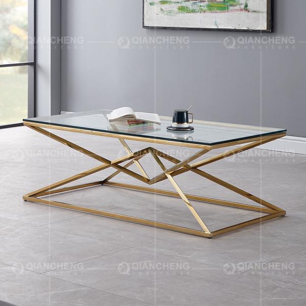 No Folded 9.5kg Stainless Steel Glass Top Coffee Table For Living Room