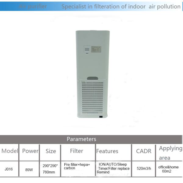 290*290*780mm 520m3/H 65m2 89w Tuya Air Purifier