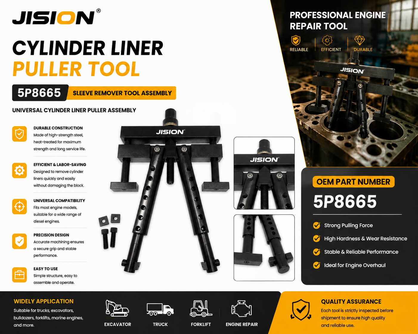 5P8665 Cylinder Liner Puller Tool Sleeve Remover Tool Assembly Universal Engine Repair Tool for Excavator Diesel Engine