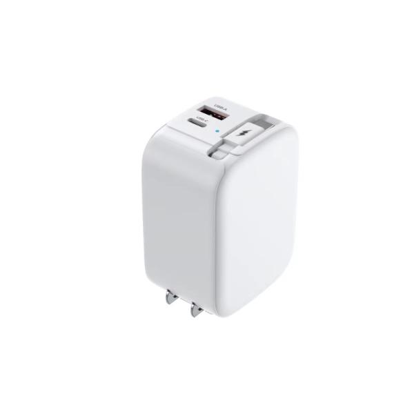 2024 novo produto de design 3in1 telefone GaN carregador rápido 45W 8Pin portas com cabos retraíveis