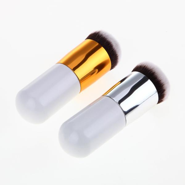 White Powder Foundation Brush With Silver And Gold Pipe  Nylon Hair Chubby