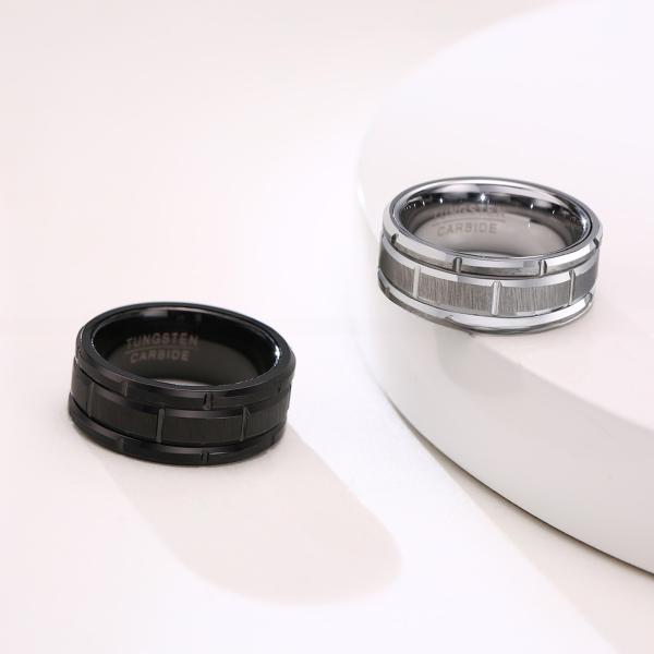 Jewelry Type Rings Simple Wedding Engagement Ring for Men Classic Silver Black Tungsten Ring 8mm Double Groove Beveled Edge