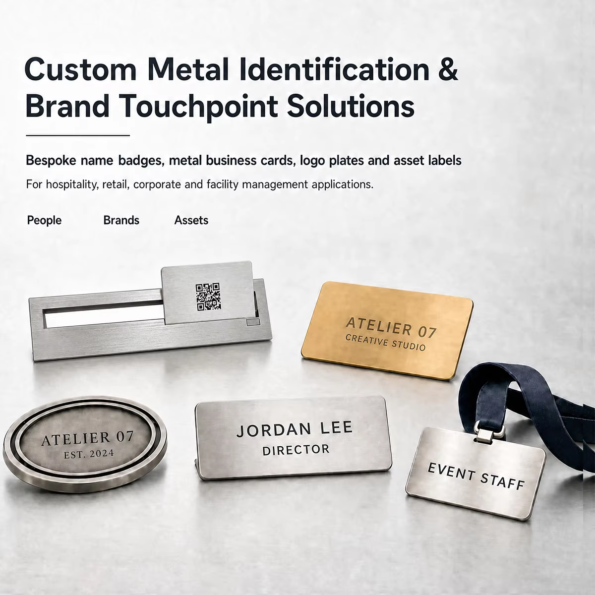 Brushed Stainless Steel Desk Nameplate ID Badge Holder Business Card Set Custom Executive Office Accessories with Logo