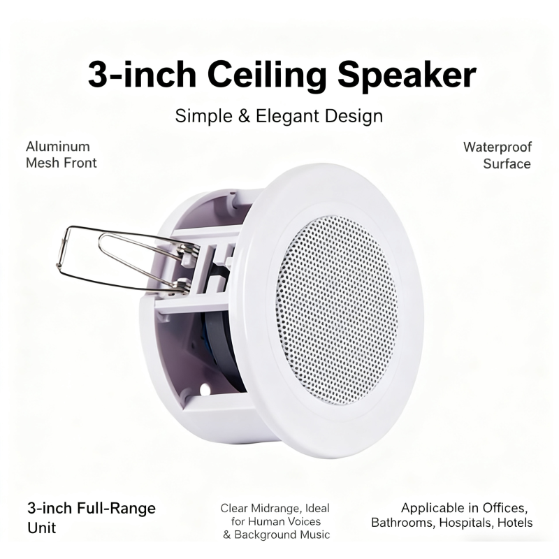 3 Inch 6W Ceiling Speaker OEM ODM ABS Waterproof Aluminum Grille Loudspeaker