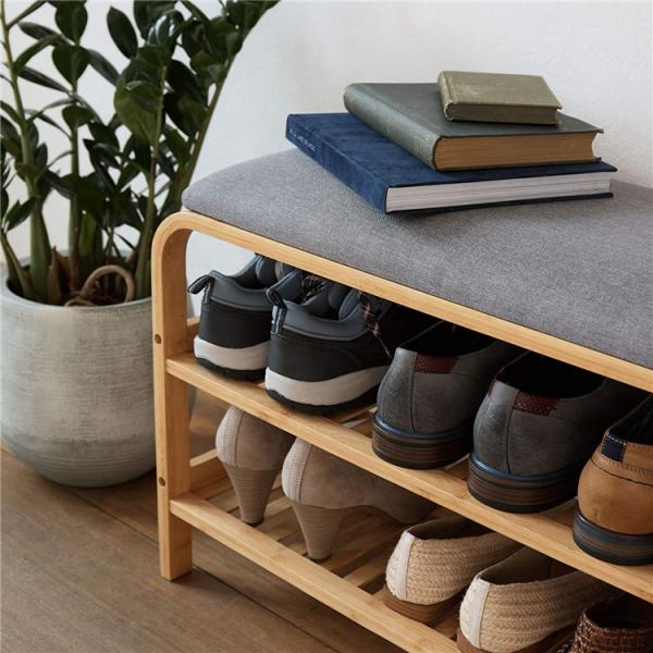 Eco Friendly Bamboo Shoe Rack Furniture Entryway Shoe Storage Bench With Cushion