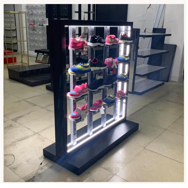 LED Shoe Rack for Stainless Steel Shoe Store Display Fixture in Home Furniture Style