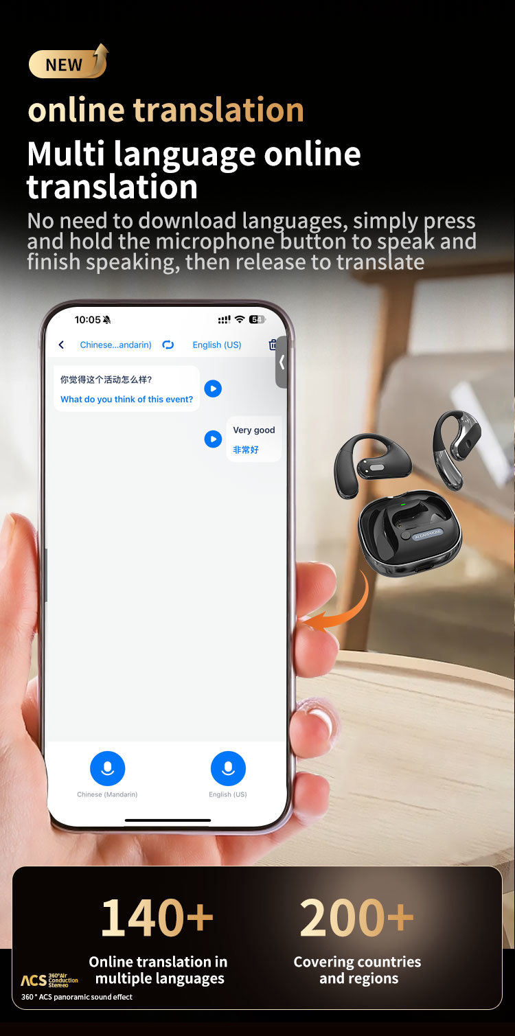 Video Call Language Translation Earphone 147 Languages Two Way Translation Device