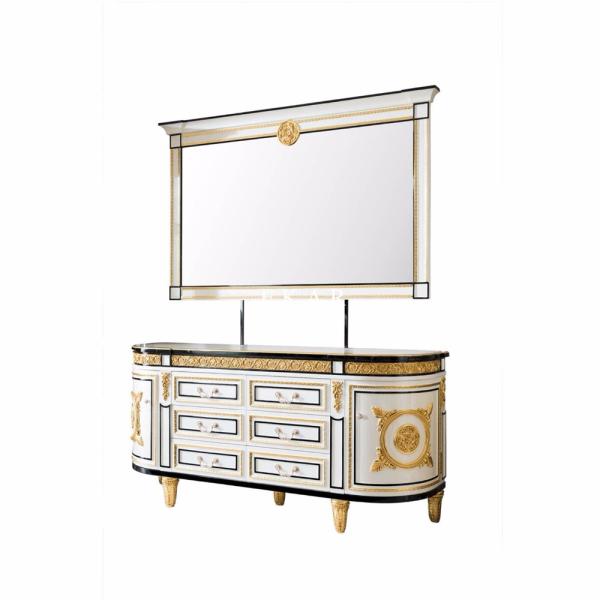 High Class Bedroom Dressing Desk Curved Gold Mirror FLN-M-ZJ201