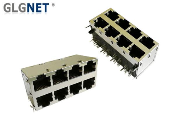Brass Shield Mag Jack RJ45 2x4 Multiple Port Connectors For Switches Routers
