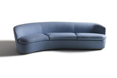 Living Room Curved Leather Sofa 3 Seats Metal Legs Cuatom With High Density Foam
