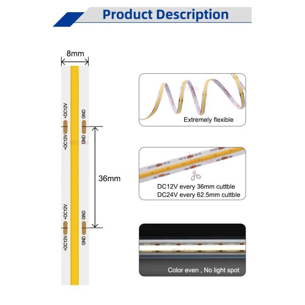 Bright COB LED Strip Lights 336 LEDs/M Natural White 4000K CRI90+ 24V For Home