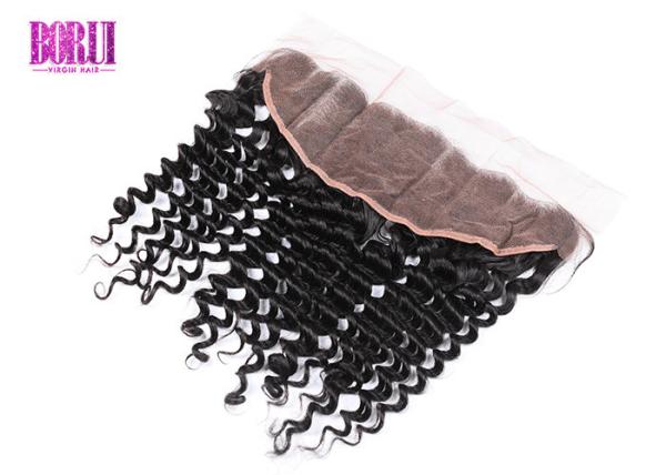 Orelha 13X4 transparente frontal do laço peruano do cabelo humano à orelha profundamente encaracolado