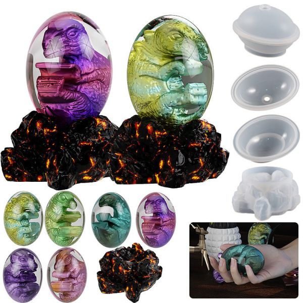 DIY crystal dropper egg shaped dragon egg baby flame rock night light base mirror silicone mold