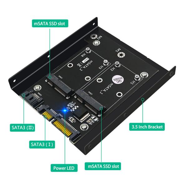 Двойной SSD MSATA, который нужно удвоить карта переходника конвертера SATA3 с 3,5 кронштейном дюйма HDD