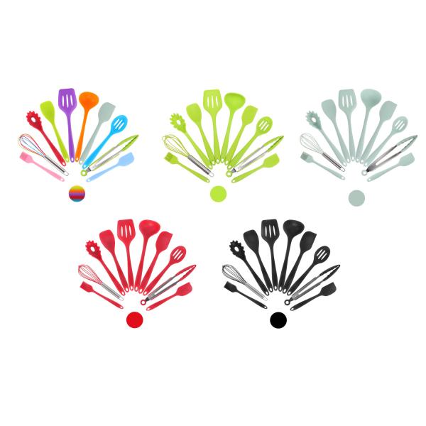 Green Silicone Support for High Temperature Cooking in Nonstick 10 Pcs Kitchen Utensil Set