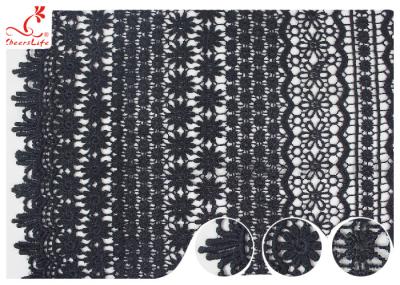 120CM Width Eco Dyeing Black Lace Fabric With Floral Pattern High Color Fastness