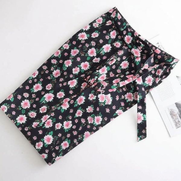 Belted Floral Print Women Pants Loose Comfortable  Women'S Leggings