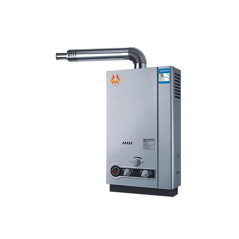 Brushed Stainless Steel Flue Gas Water Heater 12L LED Display Wall Mounted
