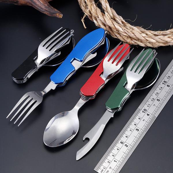 Foldable Camping Utensil Set Stainless Steel Spoon Fork Knife for Outdoor Activities