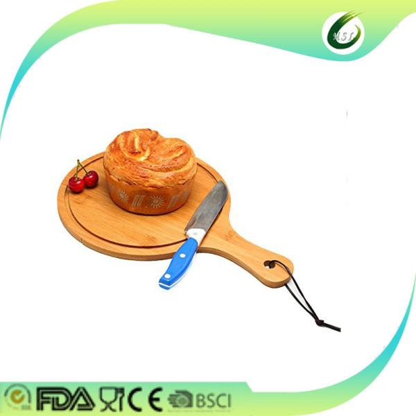 Custom logo round rubber wood pizza boards pizza plate cutting board with handle