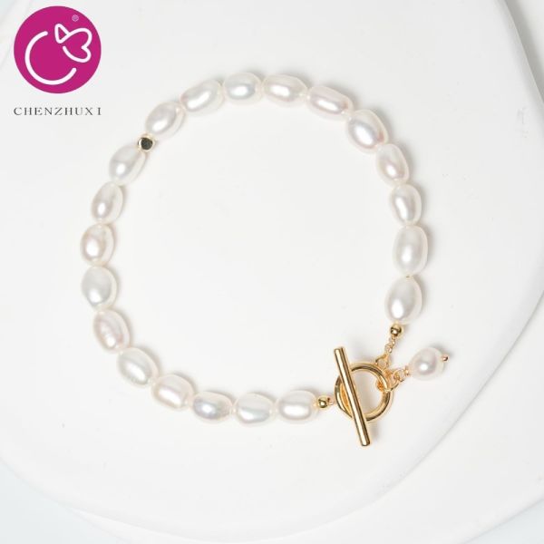Minimalist Double Wrap Freshwater Pearl Beads Bracelets for Women Toggle Two Strands Rice Round Pearl Bracelet