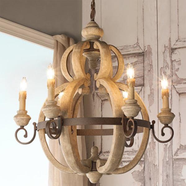 Wood Chandelier Lighting Retro Iron Candle Hanging Lamp(WH-CI-13)