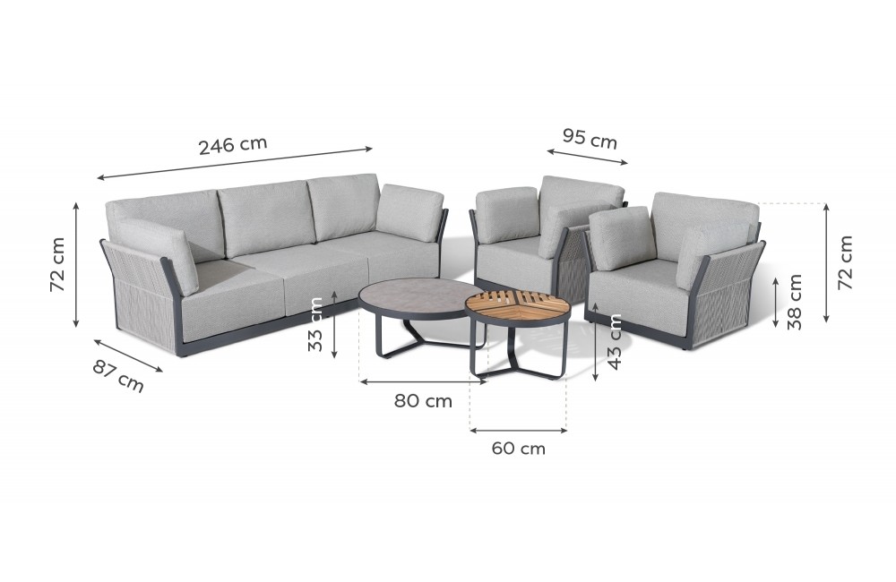 Commercial Villa Outdoor Sofa Set with Aluminum Frame and Coffee Table Dia80 x H33cm