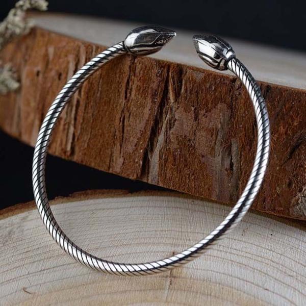 Sterling Silver Lotus Flower Wire Cable Cuff Bracelet Women Bangle(SZ0199)