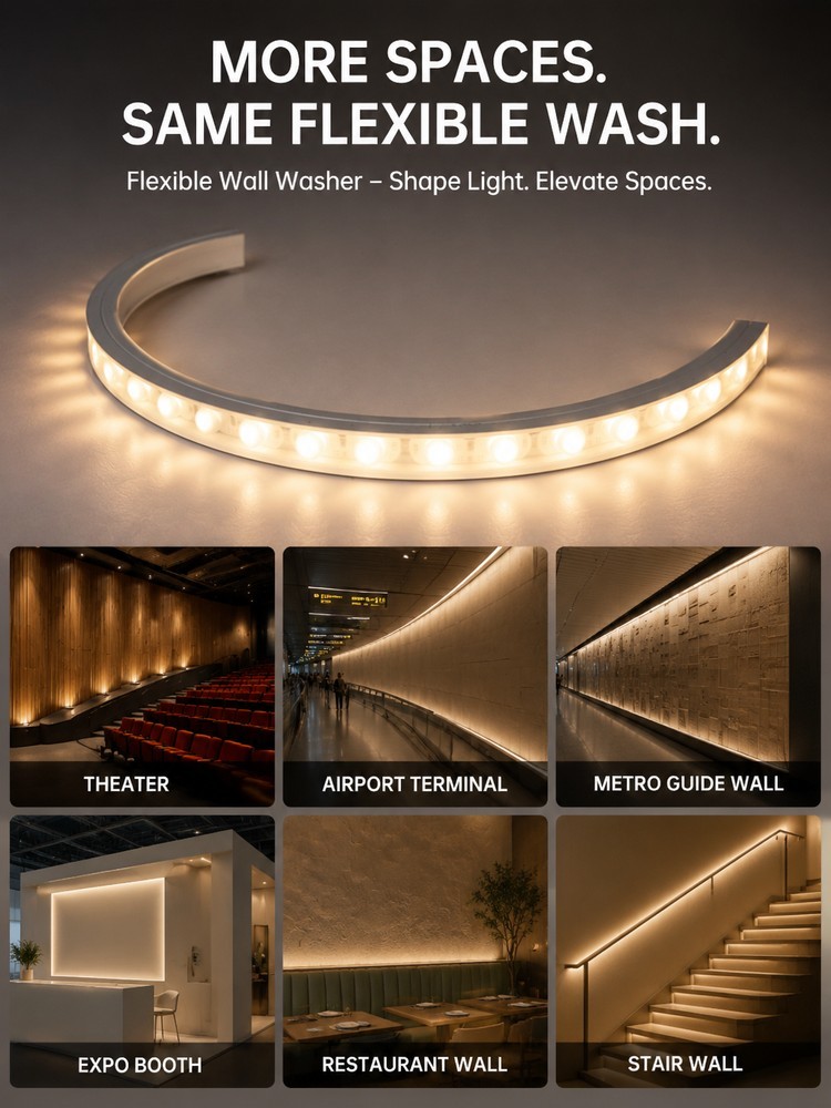 IP66 Flexible LED Wall Washer 48LED/M 18W DC24V Ra80 DMX512 Optional For Facade Lighting