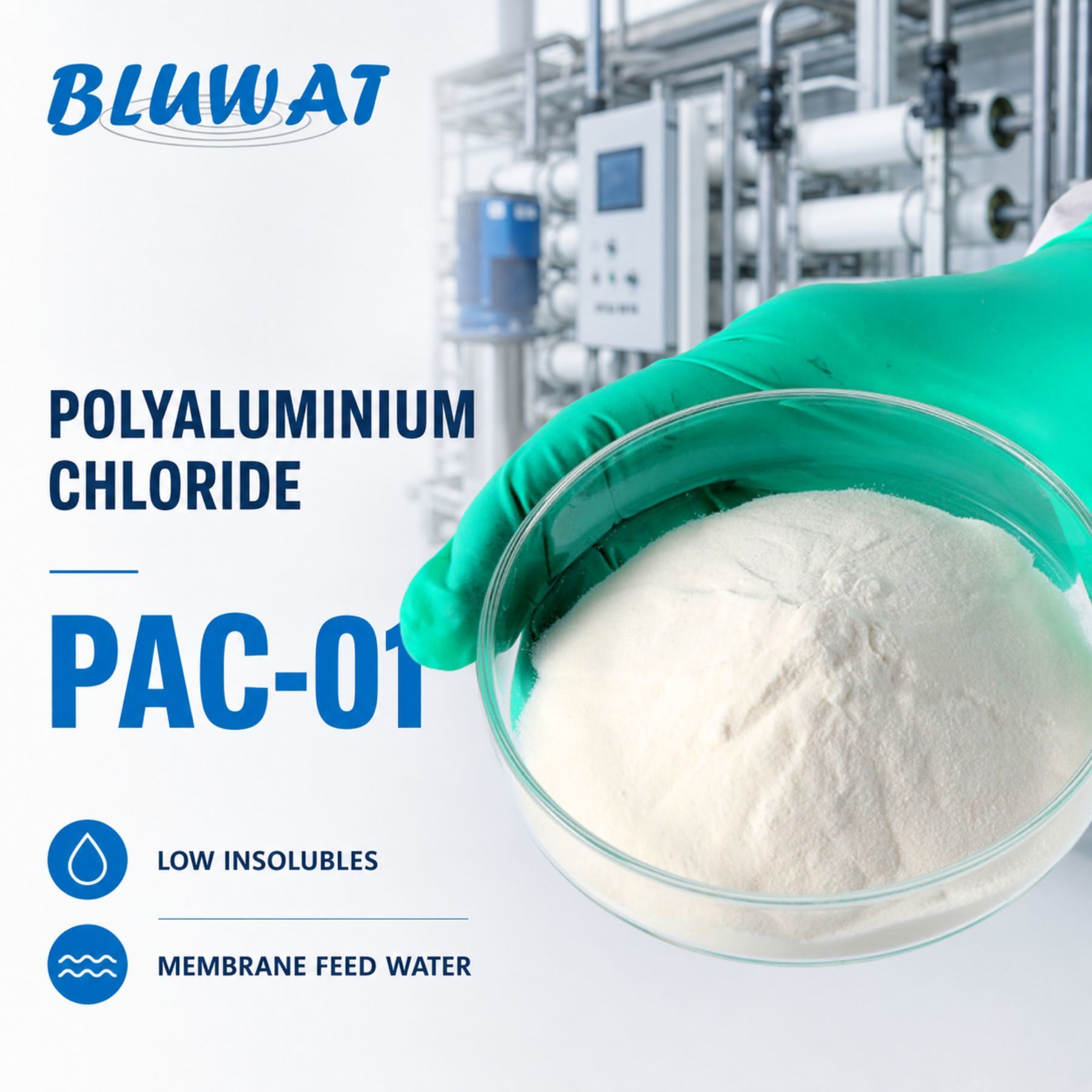 0.1% Max. Insolubles White Powder 25kg Bag PAC-01 Polyaluminium Chloride for Membrane Feed Water