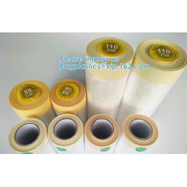 Disposable PE pre-taped self static cling masking film, Cover mask plastic drop film PE protection film with tape, BAGEA