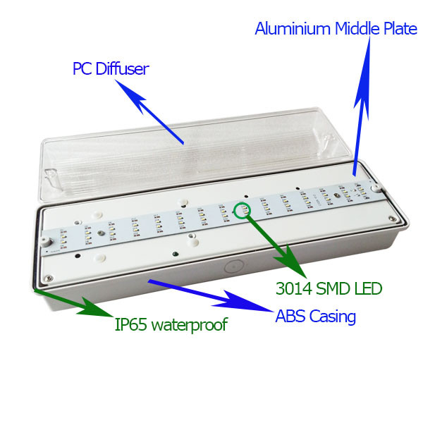 Automatic Wall Surface Mounted Rechargeable Emergency Light Fire Exit Sign Buildings
