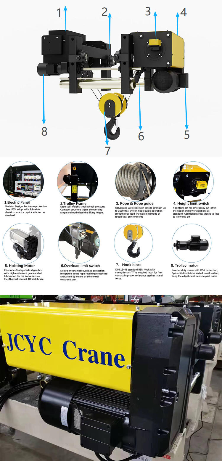 European Single Beam Electric Low Headroom Wire Rope Hoist Bridge Crane
