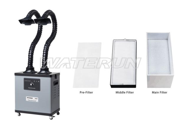 Portable dark grey Mobile fume extractor self cleaning with 4 wheels