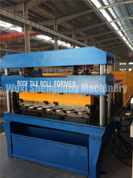 Steel Ribbed Roofing Roll Forming Machine , Glazed Tile Roll Forming Machine