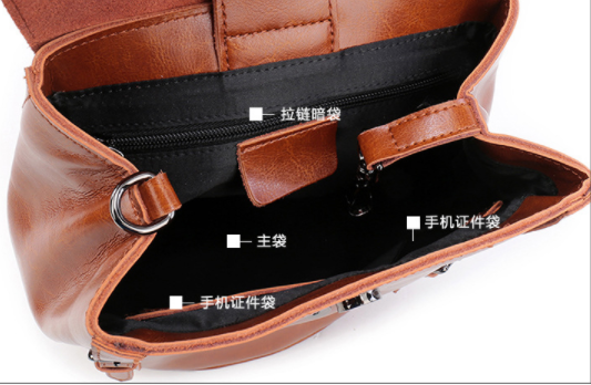 Retro Oil Wax Double Shoulder Bag , Fashionable Bucket Type Student Travel Backpack