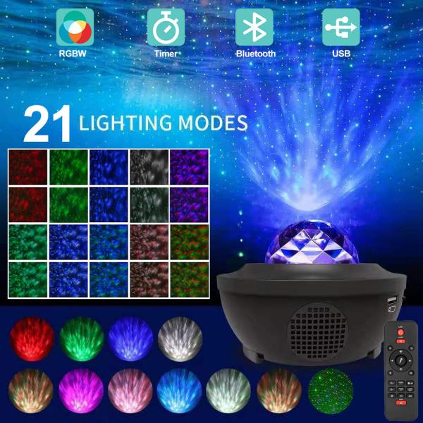 Star Projector Galaxy LED Star Night Light Lamp Music Starry Water Wave Galaxy Projector Light Bluetooth Sound-Activated Light