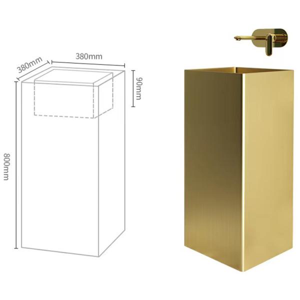 Square Column Stainless Steel Pedestal Sink Washbasin Floor Standing Type