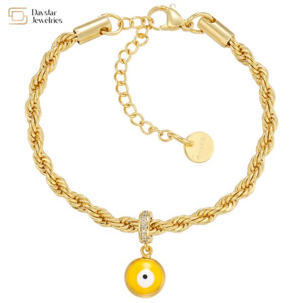 O ouro torcido chapeou o bracelete de aço inoxidável do pendente do olho mau do esmalte da joia