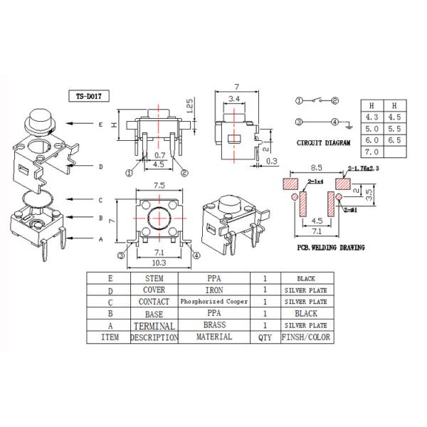 4 Pin Back Right Angle Tactile Button , Right Angle SMD Tact Switch PA66 Material