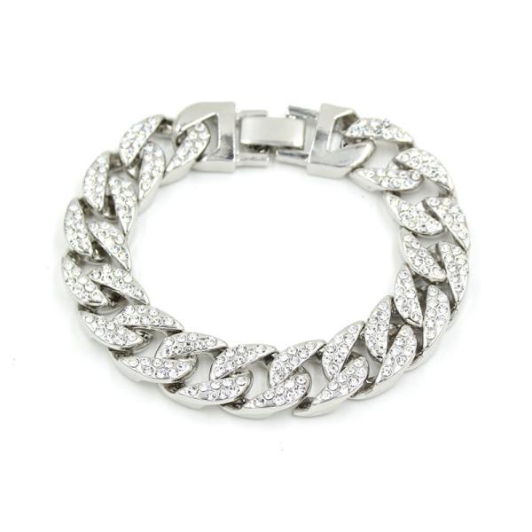 Hot Sale 14mm Miami Cuban Link Chain Curb Bracelets Rhinestone Chain Choker Cuban Chain Bracelets for Men Women Jewelry