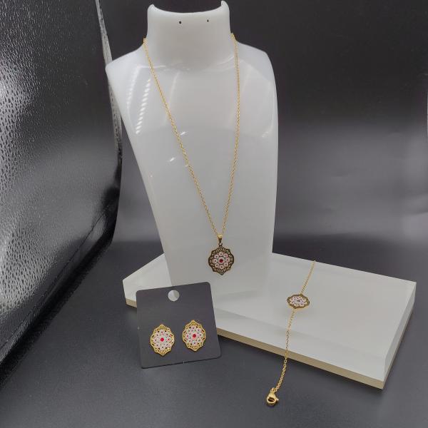 Newest Gold Color Stainless Steel  Earring ,Necklace , Bracelet Sets With Green Shell For Lady