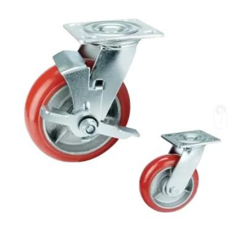 Industrial Red Pu Wheels Iron and PP Core Polyurethane Caster 4/5/6/8 Inch Industrial Casters