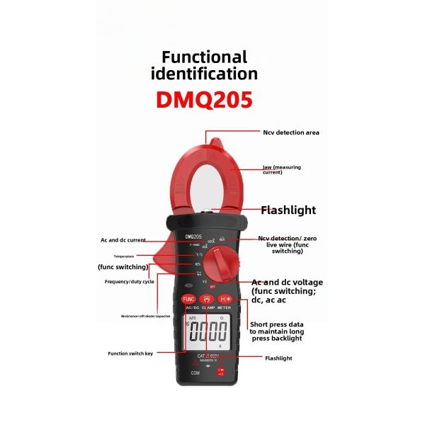 Anti Burn Electrician Maintenance Clamp Multimeter High Precision AC 600A DMQ205