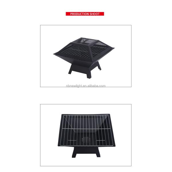 2 in 1 Outdoor Garden Charcoal Fire Pit Brazier with Square Barbecue 46.5*46.5*347cm