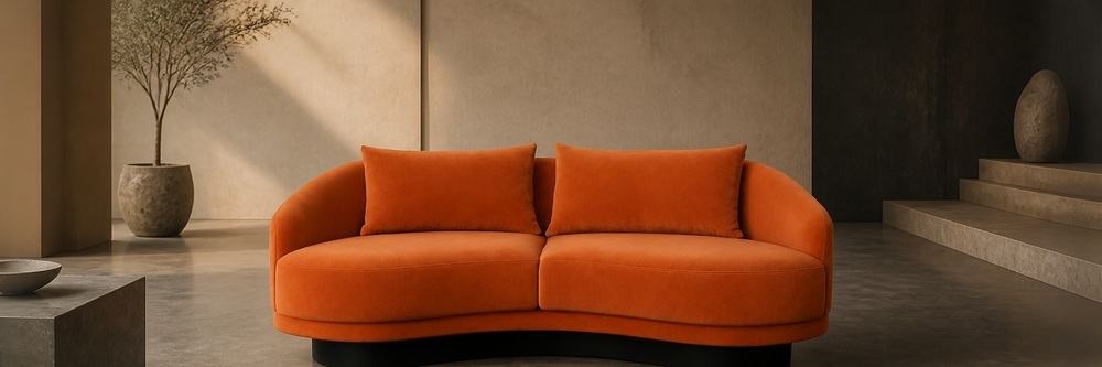 Sculptural Curved 2-Seater Sofa in Burnt Orange Upholstery SF-010