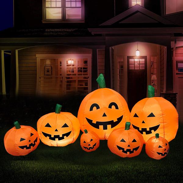 2.2m Long Outdoor Indoor Halloween Inflatable Pumpkins Decorations with LED Lights