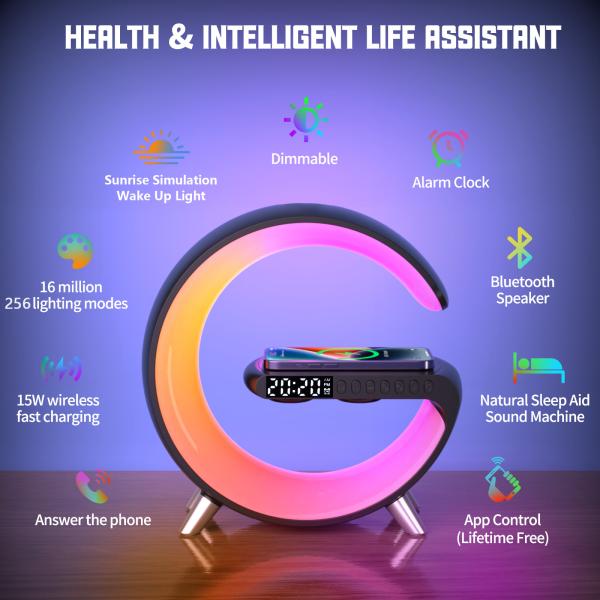 Snooze Function Wireless Bluetooth Speaker Qi Charger ABS With Atmosphere Lamp