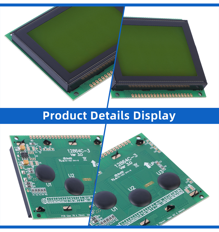 Yellow Green Film LCM12864C-3 78X70MM 128X64 20PIN Parallel Port Controller SBN0064 Monochrome Screen