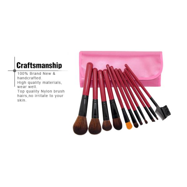 11 Pcs Synthetic Hair Red Natural Makeup Brush Set With Aluminum Ferrule